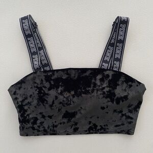 Black Velvet Crop Top with Pink Straps